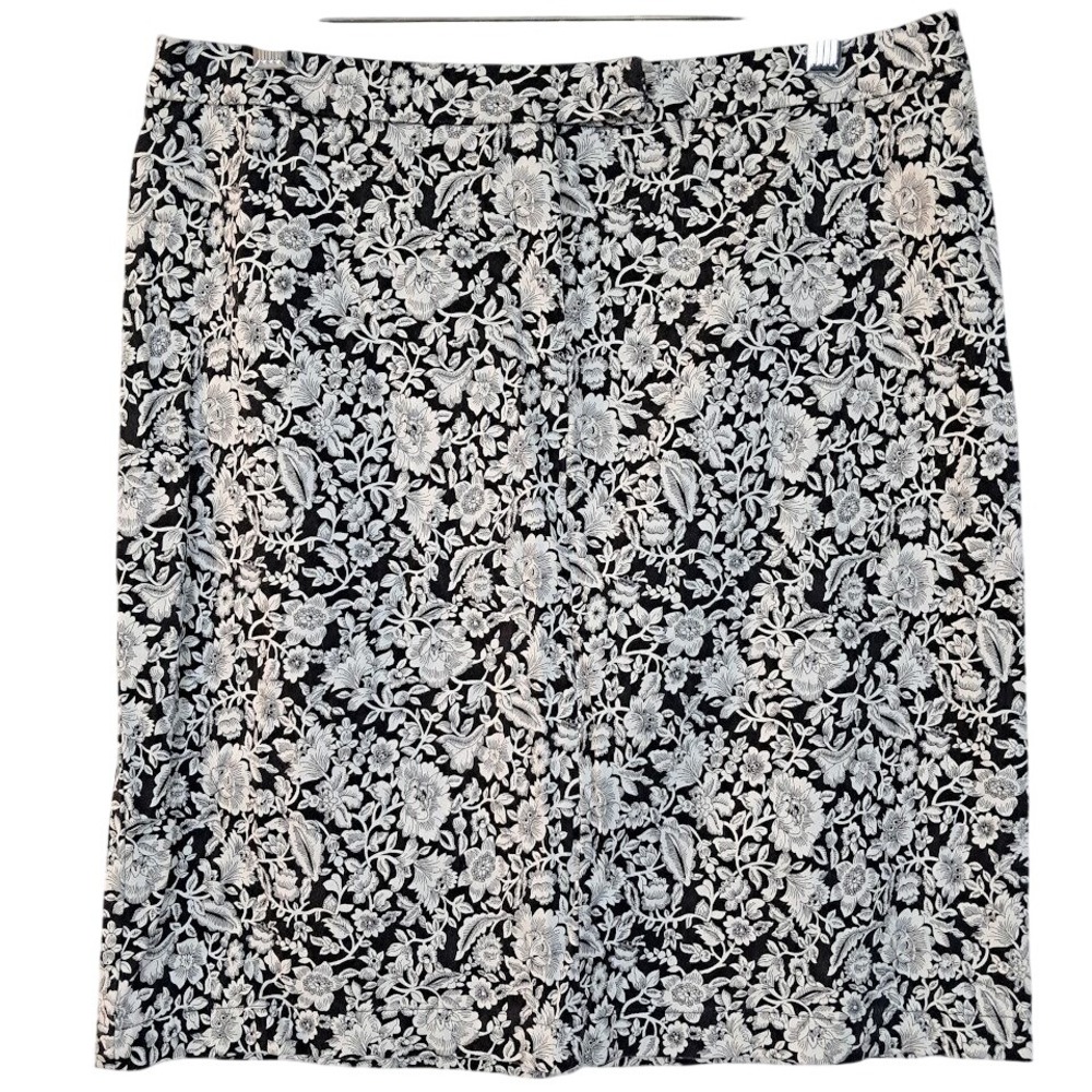 JONES NEW YORK Sport 12 Black & White Floral Print A Line Skirt Knee Length